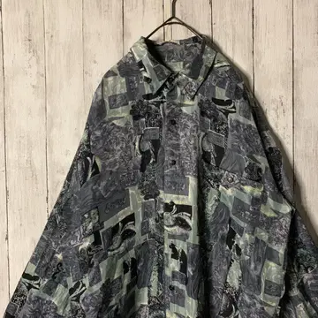 세인트앤드류스 올 패턴 긴팔 셔츠 테로감 실크 폴리 네이비 빅 루즈