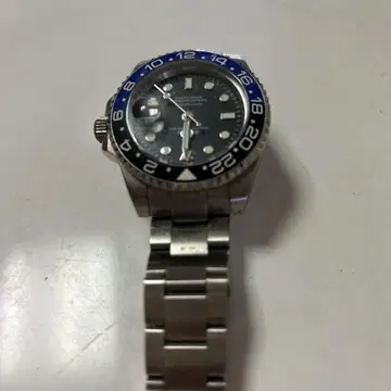 GMT 기능 스테인리스 스틸 시계 블랙/블루
