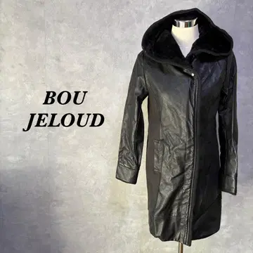 하자품 BOU JELOUD 가죽 코트 퀼팅 후드 블랙 4719