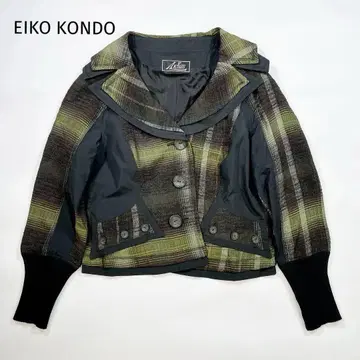 EIKO KONDO 울 체크 디자인 자켓 42 XL 그린 계열