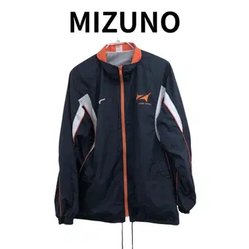 MIZUNO 미즈노 나일론 자켓 네이비 오렌지 계열 로고 자수