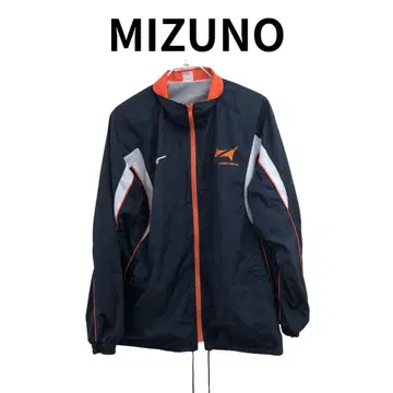 MIZUNO 미즈노 나일론 자켓 네이비 오렌지 계열 로고 자수
