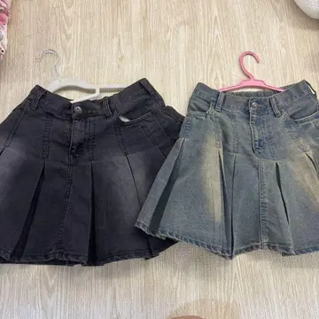 빈티지 스타일 턱 플리츠 데님 미니 스커트 MONO-MART 그레이