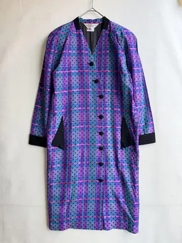 데드스탁 빈티지 Le Chic 여성용 체크 코트 90s