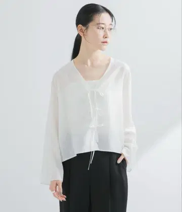 어반 리서치 프론트 리본 시어 셔츠 블라우스 FREE 화이트