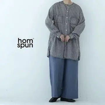 홈스펀 코튼 깅엄 체크 롱 셔츠 입니다