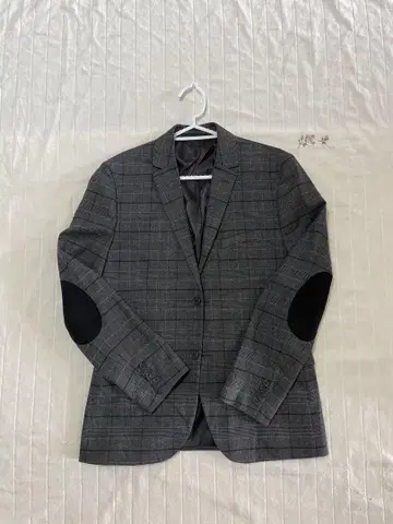 H&M 그레이 계열 체크 SLIM FIT 테일러드 자켓 팔꿈치 패치 포함