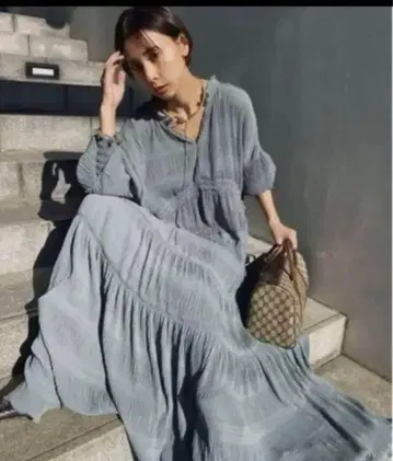 아메리빈티지 SHIRRING PLEATS DRESS 블루 M 사이즈