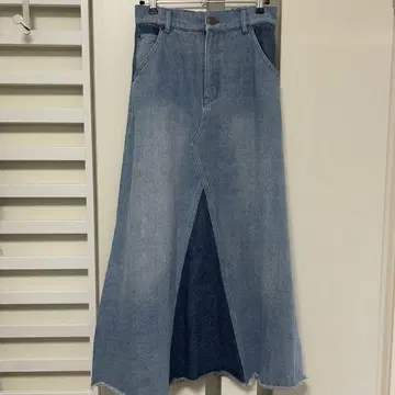 데님 롱 스커트 배색 A라인