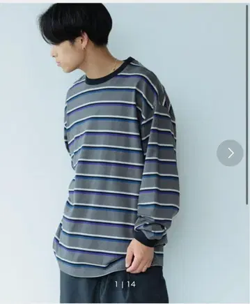 BEAMS 보더 루즈핏 롱T