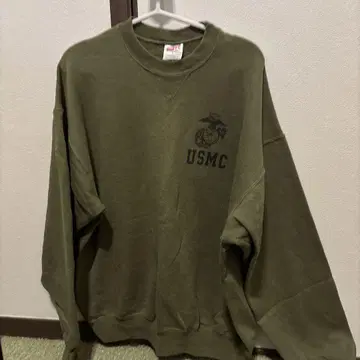 USMC 로고 포함 올리브 그린 맨투맨 L 밀리터리 맨투맨