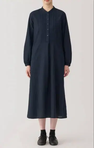 MUJI 면 보일 긴팔 원피스