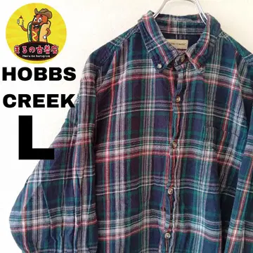 USA 구제 의류 HOBBS CREEK 플란넬 셔츠 L 네이비 그린 체크