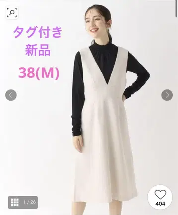 V넥 오버롤 스커트 점프 스커트 [세탁기 사용 가능/이지케어] 38(M)