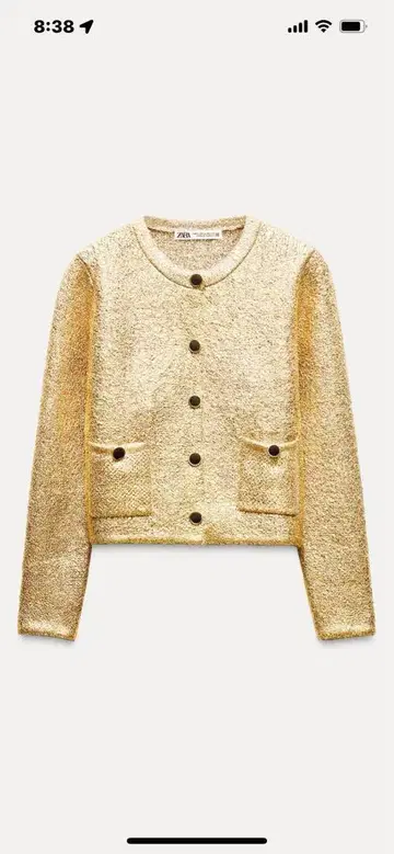 택 포함 미사용 새상품 ZARA 포일 니트 가디건 L 골드