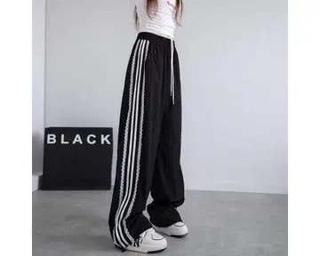 사이드 레이스 우븐 팬츠 블랙