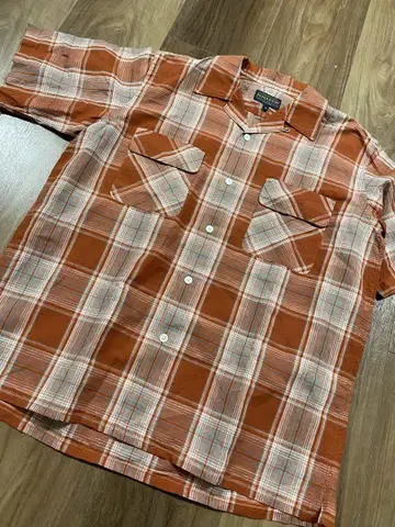 PENDLETON 펜들턴 오렌지 체크 반팔 셔츠 M