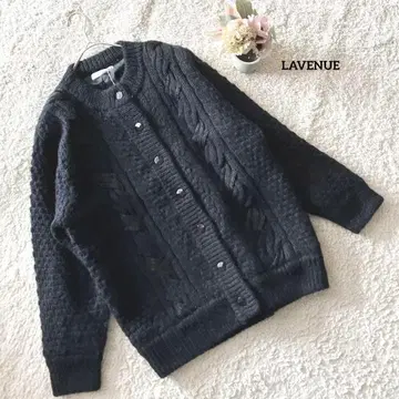 LAVENUE 케이블 짜임 아우터 가디건 L 블랙 어깨 패드