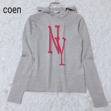 코엔 니트 그레이 후드 부착 긴팔 후드티 캐주얼 스웨터