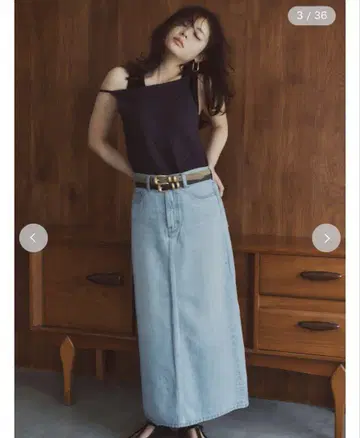 Mila Owen (밀라 오웬) 후면 벤츠 스트레이트 맥시 데님 스커트