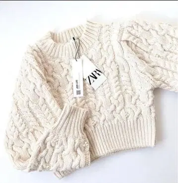 ZARA 케이블 니트 스웨터 긴팔 크림
