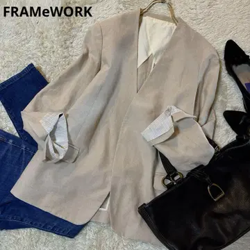 새상품급*FRAMeWORK 노카라 자켓 린넨 베이지 36 일본제