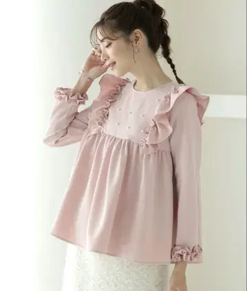 MERAKI 메라키 펄 어깨 프릴 블라우스 핑크