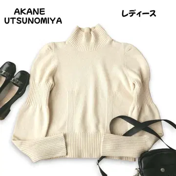 아카네 우츠노미야 퍼프 슬리브 하이넥 니트 스웨터 M 상당 인기 새상품급