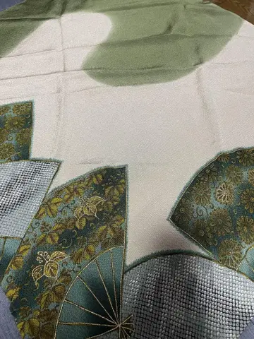 실크제 꽃무늬 부채 보자기 새상품