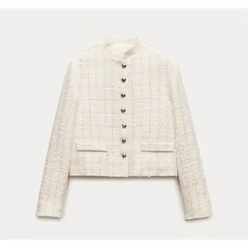 새상품급 ZARA 노카라 트위드 자켓 아이보리