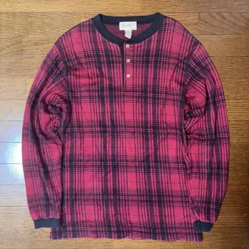 Eddie Bauer 90s 화이트 택 헨리넥 체크 빈티지