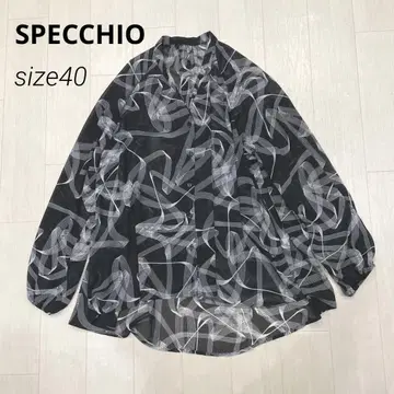 새상품급 SPECCHIO 스페치오 곡선 프린트 쉬폰 블라우스 40