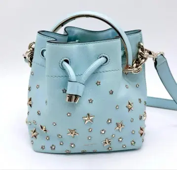 지미추 폼폼 스타 스터드 숄더백 복조리 가죽 스카이블루