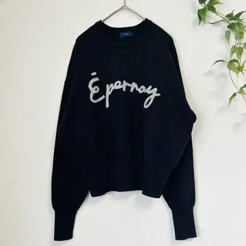 고품질 SHIPS 쉽스 [ F ] 네이비 로고 크루넥 스웨터