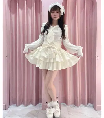 AnkRouge 자카드 티어드 치마바지 아이보리
