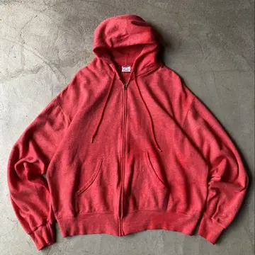 80s 지퍼 후드티 페이드 빨간색 한쪽 지퍼 짧은 기장 vintage