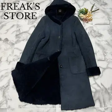 [새상품급] 프릭스스토어 무스탕 양가죽 롱 코트 네이비 프리 사이즈