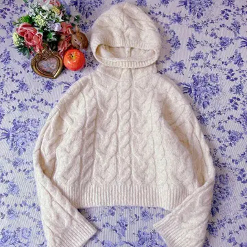 ZARA 알파카 울 후데트 케이블 짜임 니트 숏 기장 IV M