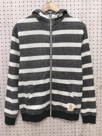 Lap wing 굵은 보더 서멀 와플지 미들넥 지퍼 후드티