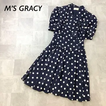 M'S GRACY 도트 무늬 레트로 원피스 반팔 네이비