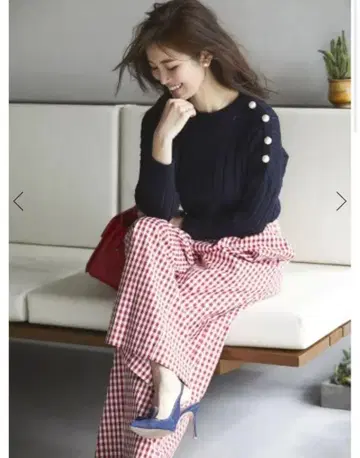 SEVENTEN 깅엄 와이드 팬츠 레드 M 빨간색 세븐텐 카와히토 미호