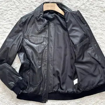 새상품급 레트로 그레이 자수 스티치 가죽 자켓 카우 가죽 L 사이즈