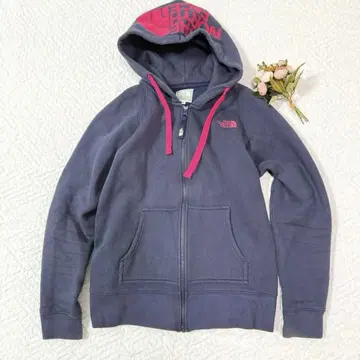 THE NORTH FACE 풀 집업 후드티 L 네이비 핑크 로고 자수