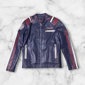 M780 KATIE-SETH 네이비 가죽 라이더 자켓