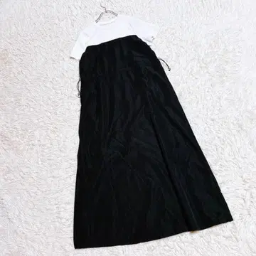 [ La-gemme ] 도킹 원피스 롱 A라인 반팔 블랙 화이트