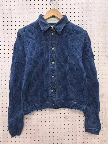 BLUE WILLI'S 옷깃 데님 절개 인디고 염색 니트 가디건