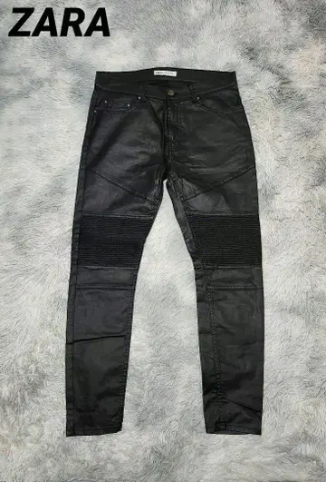 ZARA 바이커 코팅 데님 레이싱 팬츠 블랙