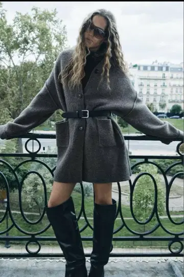 ZARA 니트 코트 패치 포켓 S