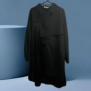 멜란지 비대칭 블랙 롱 셔츠