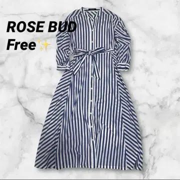 로즈버드 ROSEBUD 밴드 카라 스트라이프 셔츠 원피스